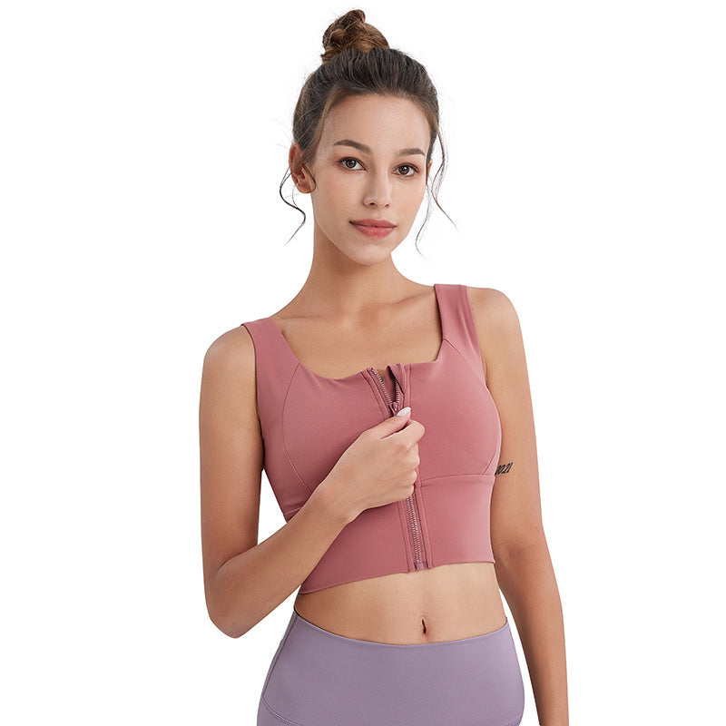 Sujetador deportivo con cremallera para mujer: push-up sin aros, antichoque, copa completa y soporte