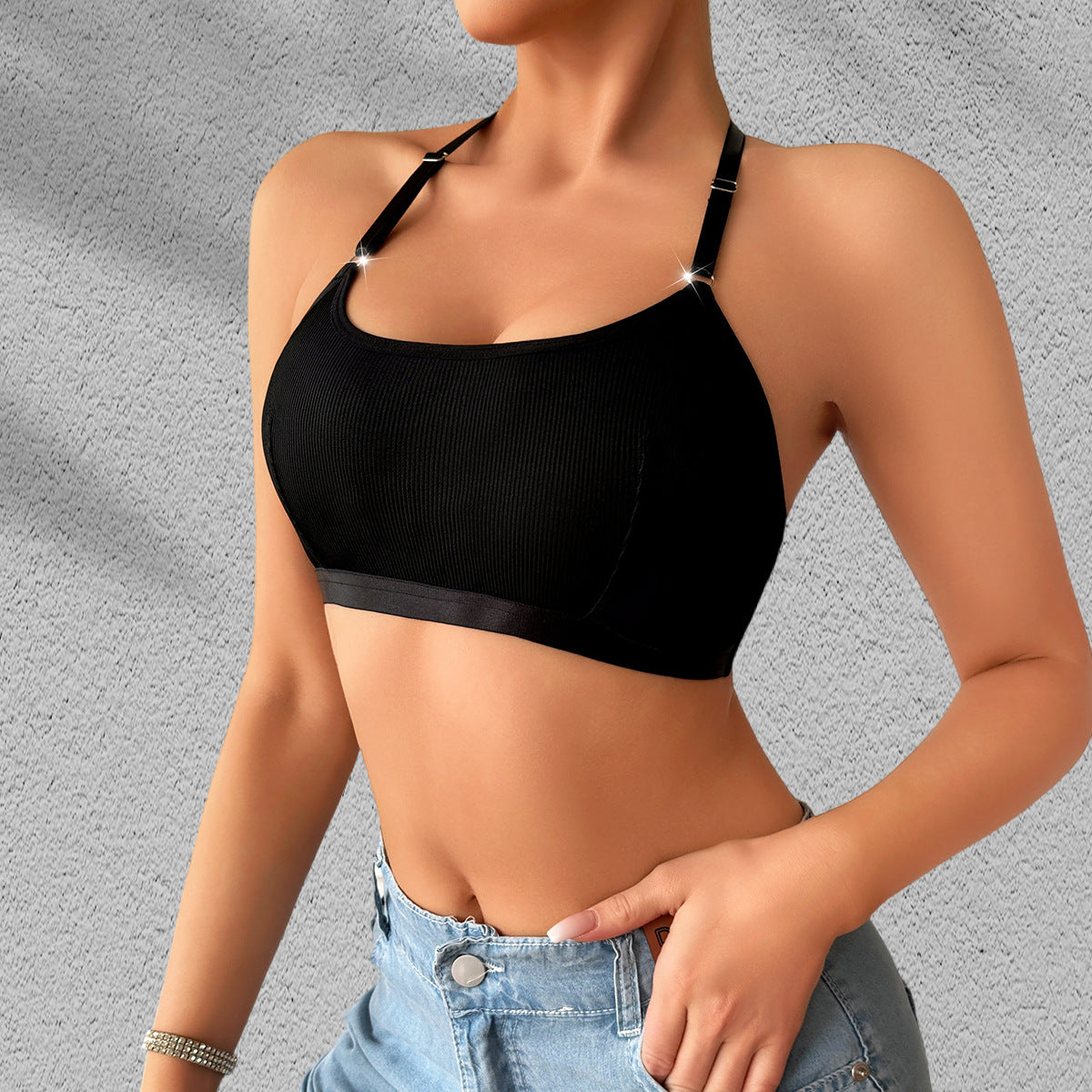 Women's Backless Lace Bra: Adjustable Straps, Push-Up, 3/4 Cup