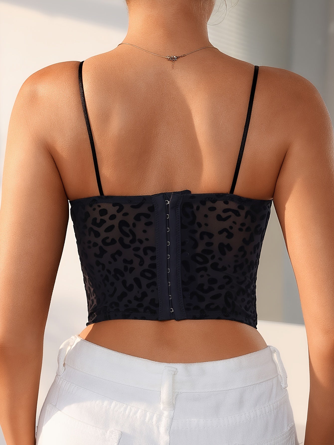 1pc Leopard Print Mesh Lace Trim Underwire Push-Up Bra - Comfortable Everyday Women's Lingerie
