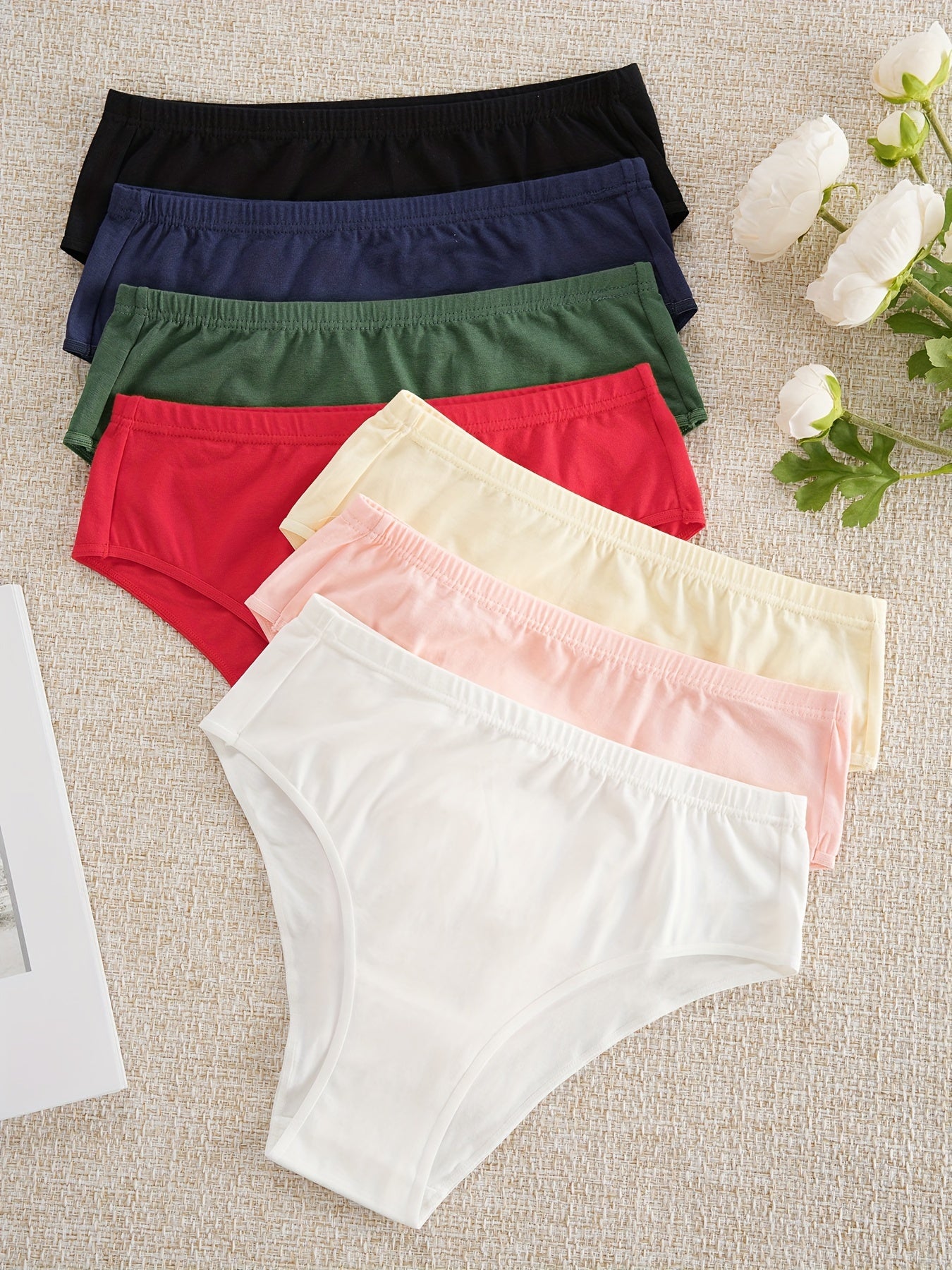 7-teiliges Set mit schlichten, einfarbigen Slips, weichen und bequemen, dehnbaren Dessous, Dessous und Unterwäsche für Damen
