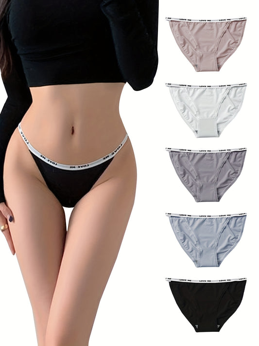 5-teiliges Höschen mit Buchstabenband, bequeme, dehnbare Dessous-Höschen mit niedriger Taille, Dessous und Unterwäsche für Damen