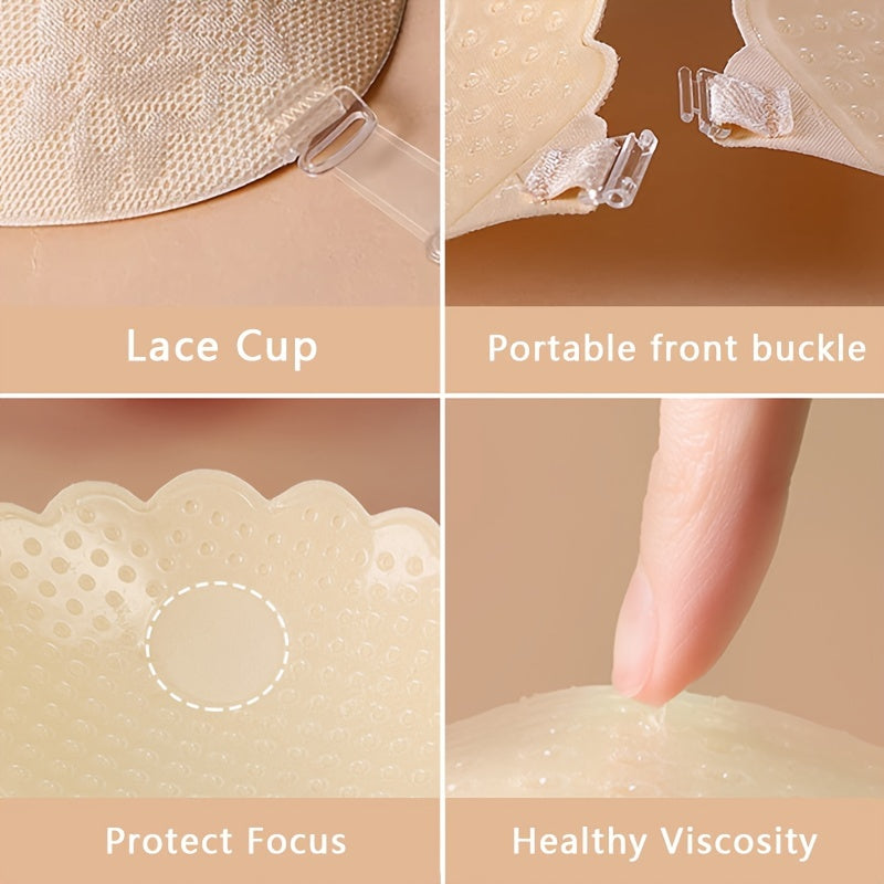 Sujetador push-up invisible, suave, elegante, sin tirantes ni costuras para mujer - Lencería de soporte
