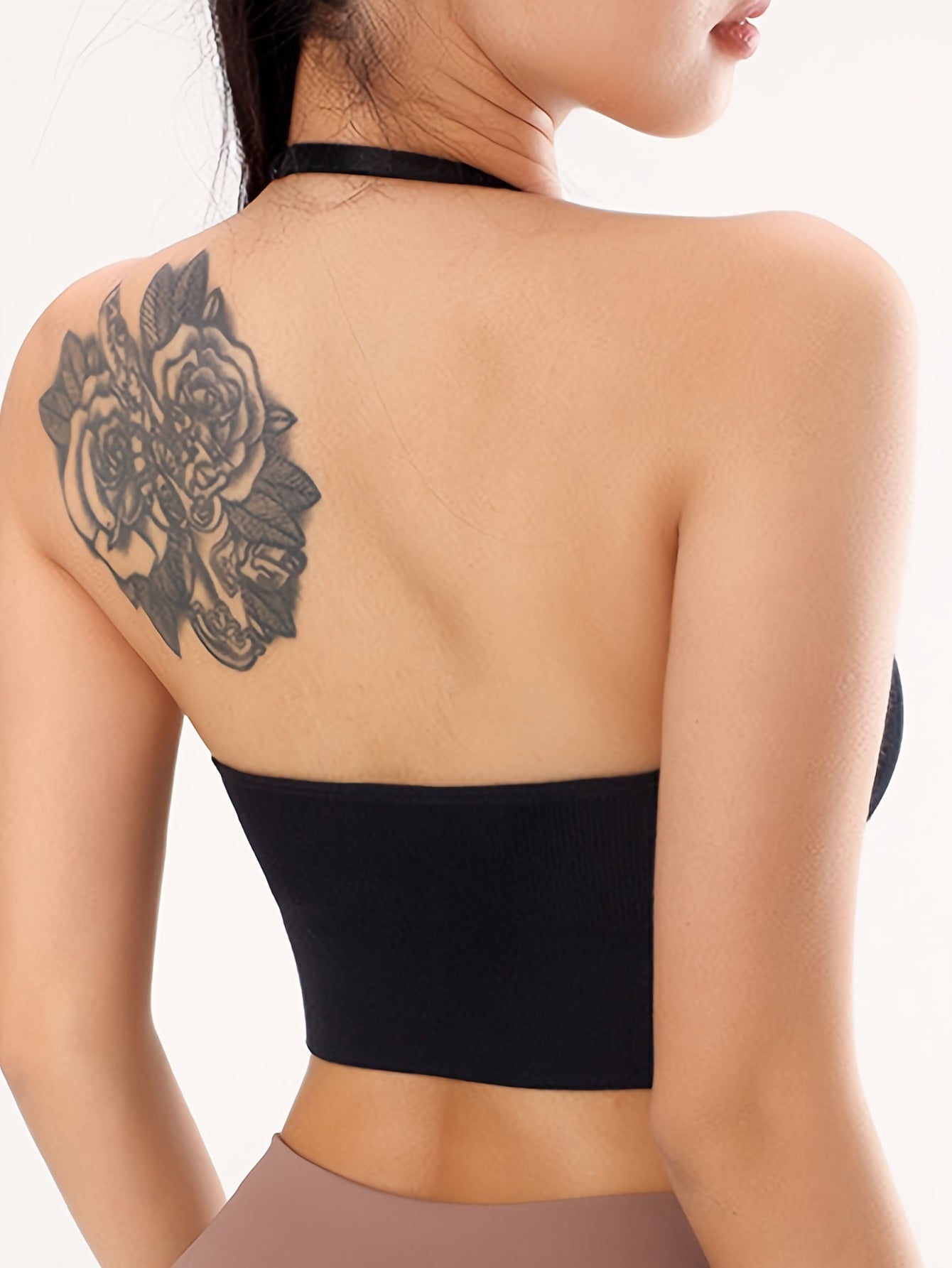 3pcs Women's Adjustable Halter Neck Sports Bra - Deep V-neck, Ribbed, Stretch Fit for Yoga & Fitness