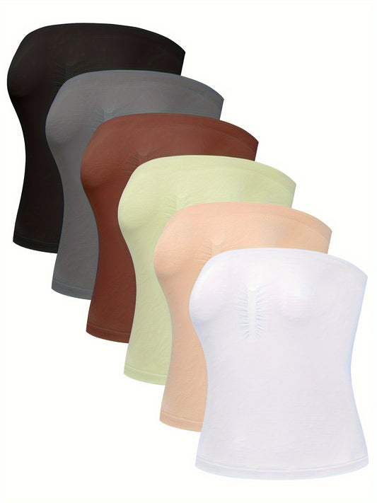 6pcs Seamless Tube Lingerie, Anti-glare Bottoming Beauty Back Lingerie, Women's Strapless Inner Outer Wear Wrap Chest