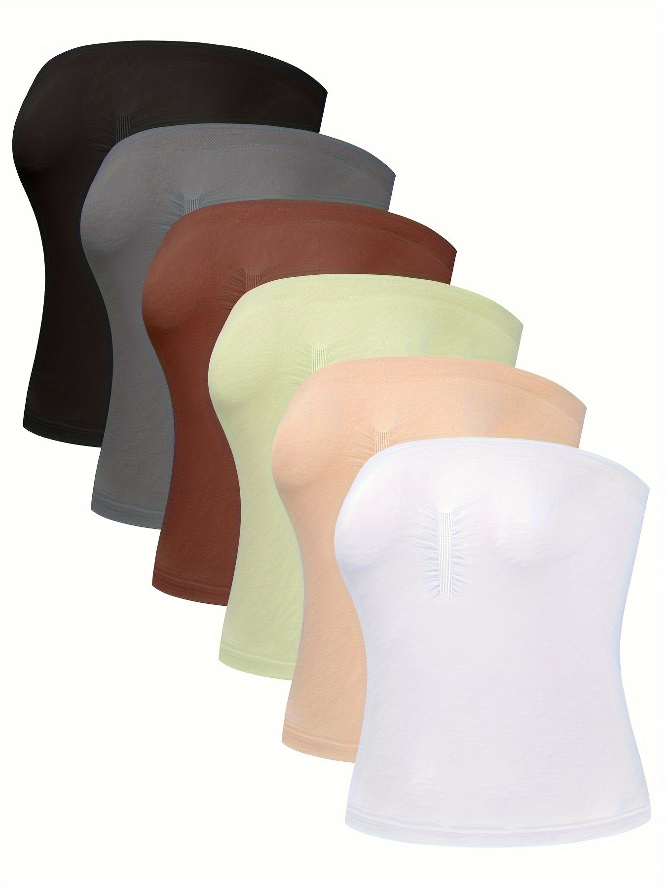6-Pack Seamless Strapless Bandeau – Ruched Longline Tube Tops Multi-Pa