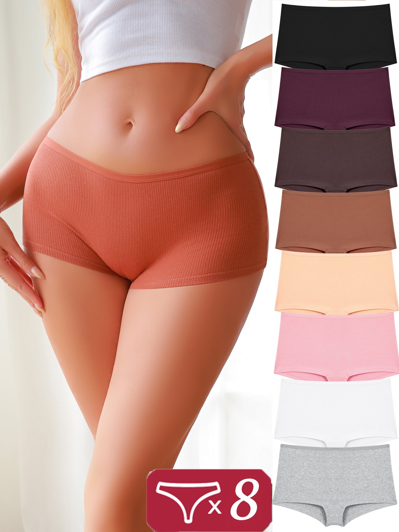 8pcs Women's Comfortable High Waist Boxer Briefs - Ideal Panties for All-Day Comfort