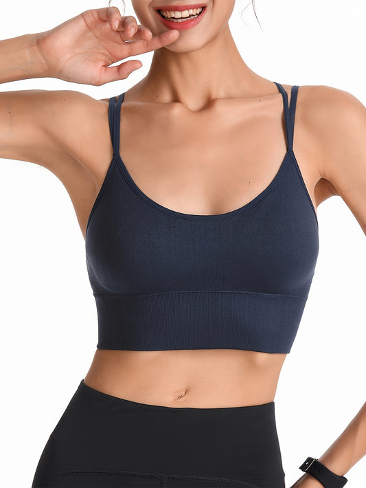Damen-Sport-BH-Oberteil mit herausnehmbaren Polstern, überkreuzter Rücken, bügellos, für Training und Yoga, sportlicher Stil