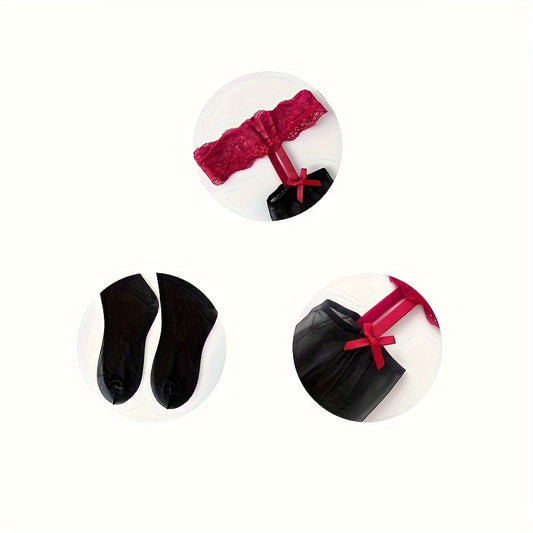 Bow Decor Lace Top Calf Socks for Women - Hot Cut-out Sheer Gartered, Ideal for Parties & Gifts