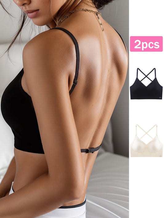 2-Pack Seamless U-Backless Sports Bras - Ultra-Breathable, Comfortable Crop Top for Yoga & Fitness