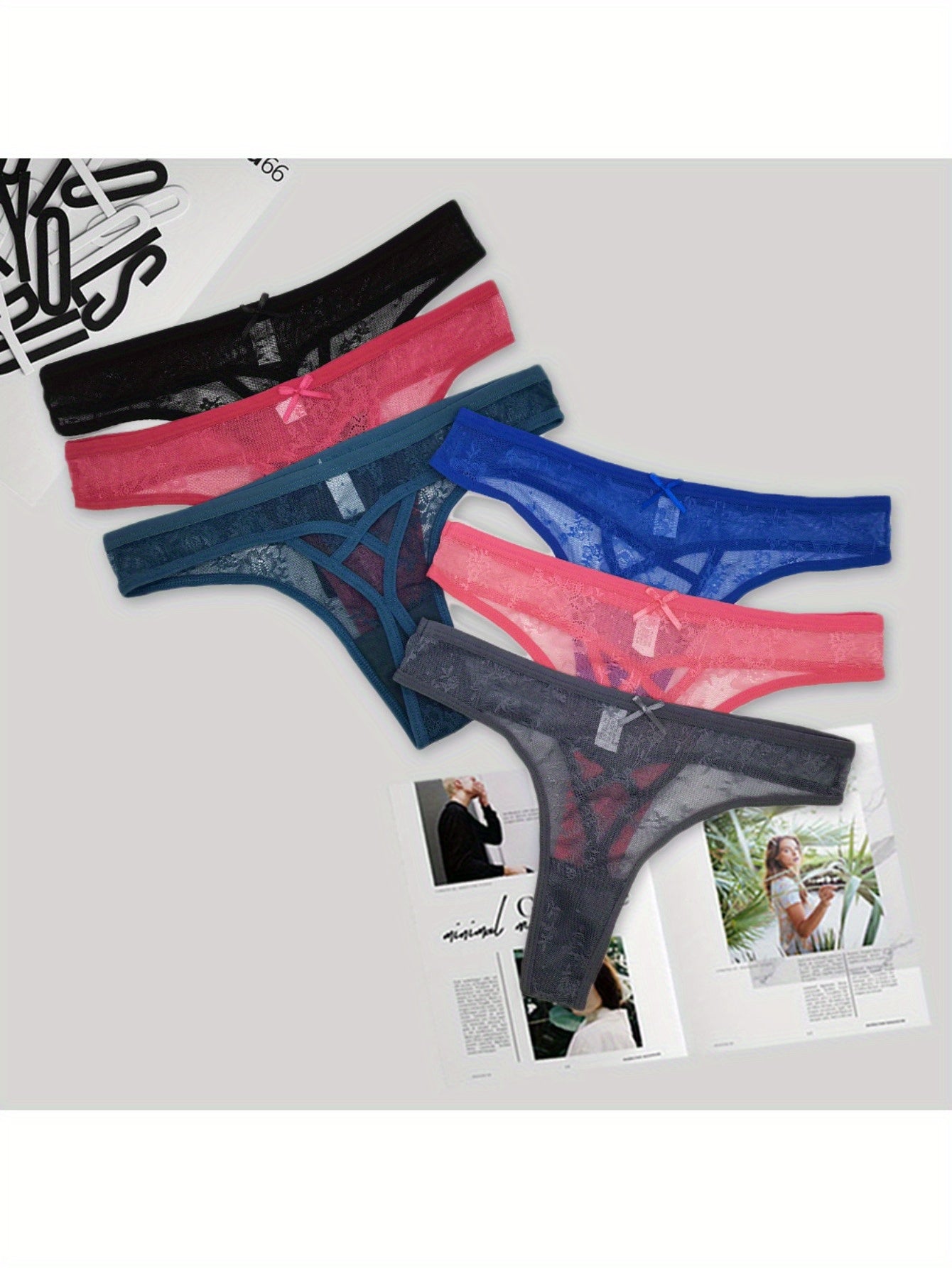 12pcs Women's Lace Thongs: Seamless, No-Show, Sheer Mesh, Multi-Color