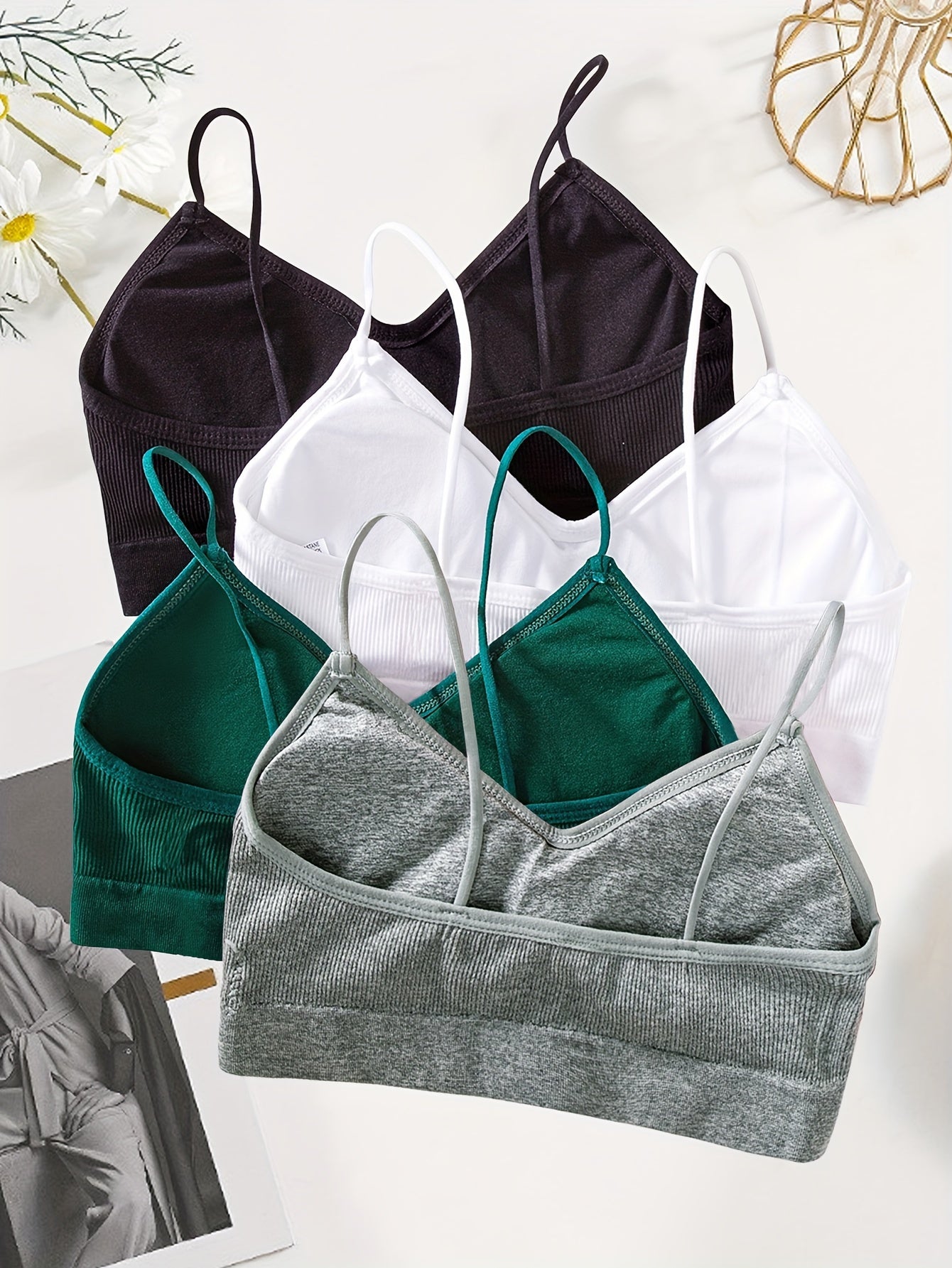 4 Sets Women's Solid Seamless Bra & Panties Lingerie Set - Simple & Comfy
