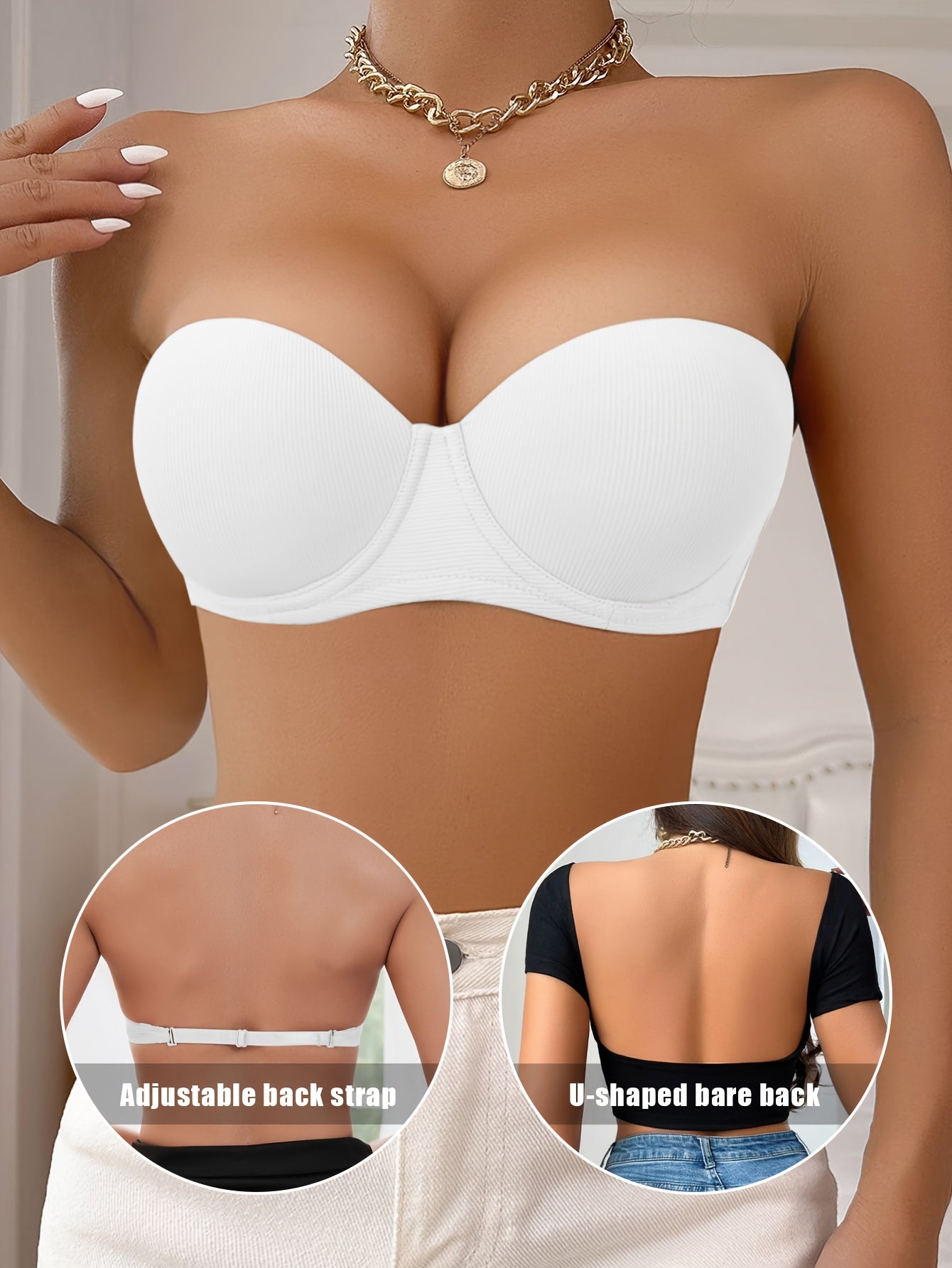 Women's Half Cup Solid Underwire Strapless Push-Up Bra - Comfy Lingerie