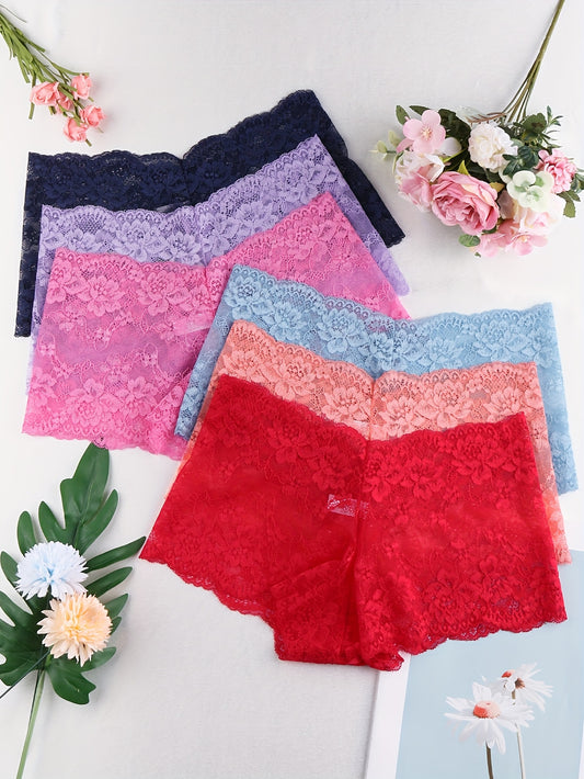 6 Lace Sexy Floral Print Women's Panties - Comfortable & Breathable Underwear & Lingerie