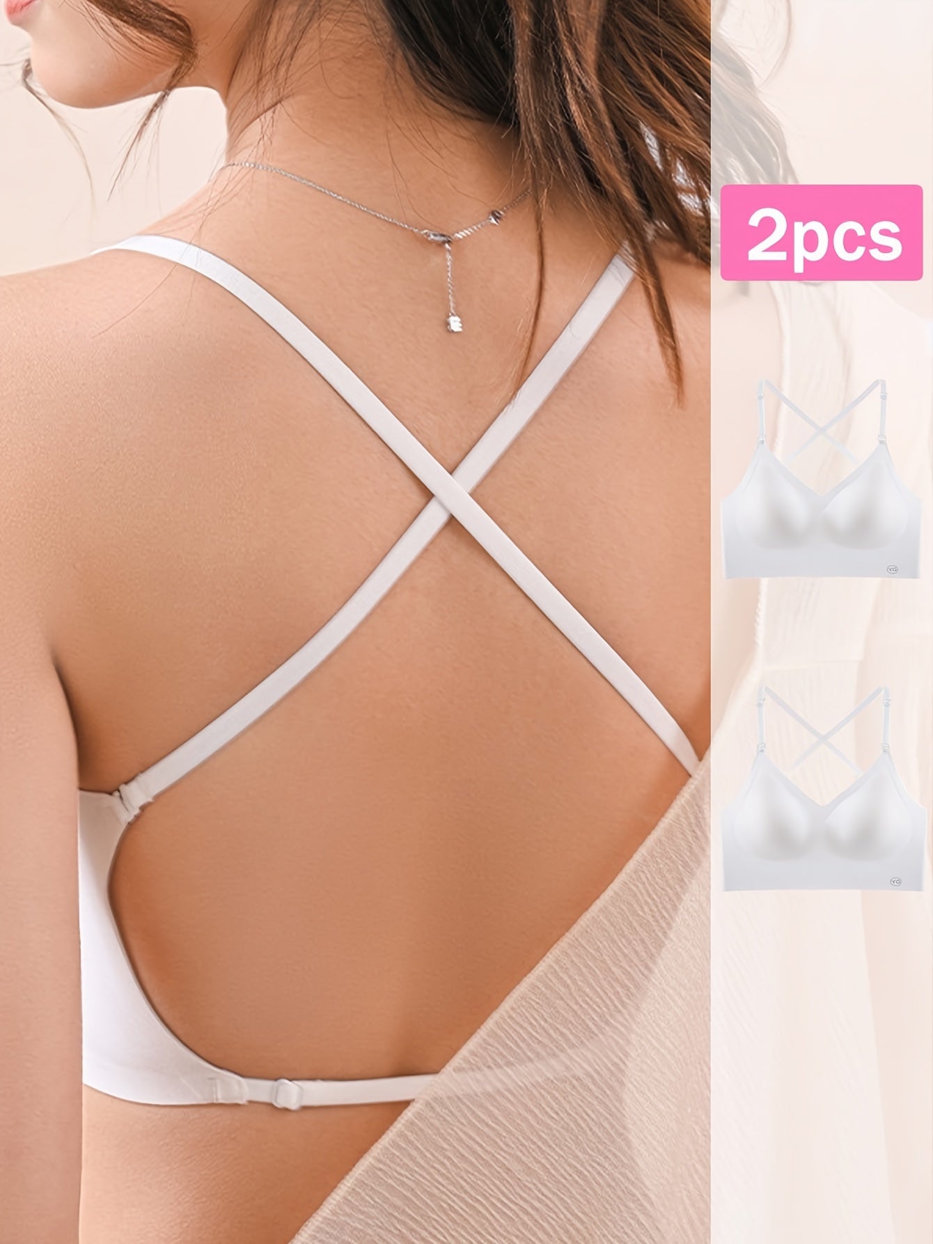 2-Piece Seamless U-Backless Sports Bra Set - Breathable Crop Top with Adjustable Straps for Yoga & Fitness