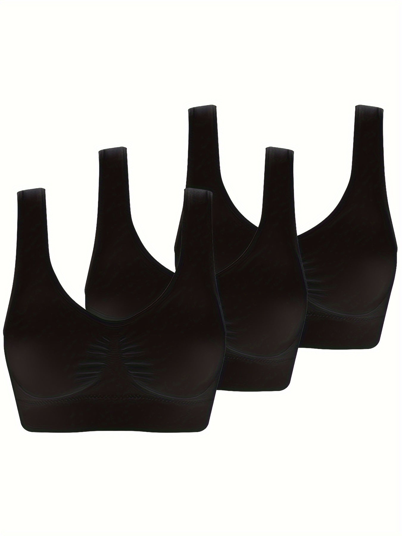 3Pcs Women's Seamless Wireless Solid Color Sports Bra Set - Comfy Round Neck & Sporty Design