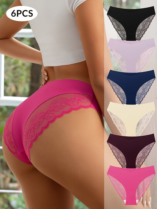 6pcs Contrast Lace Briefs