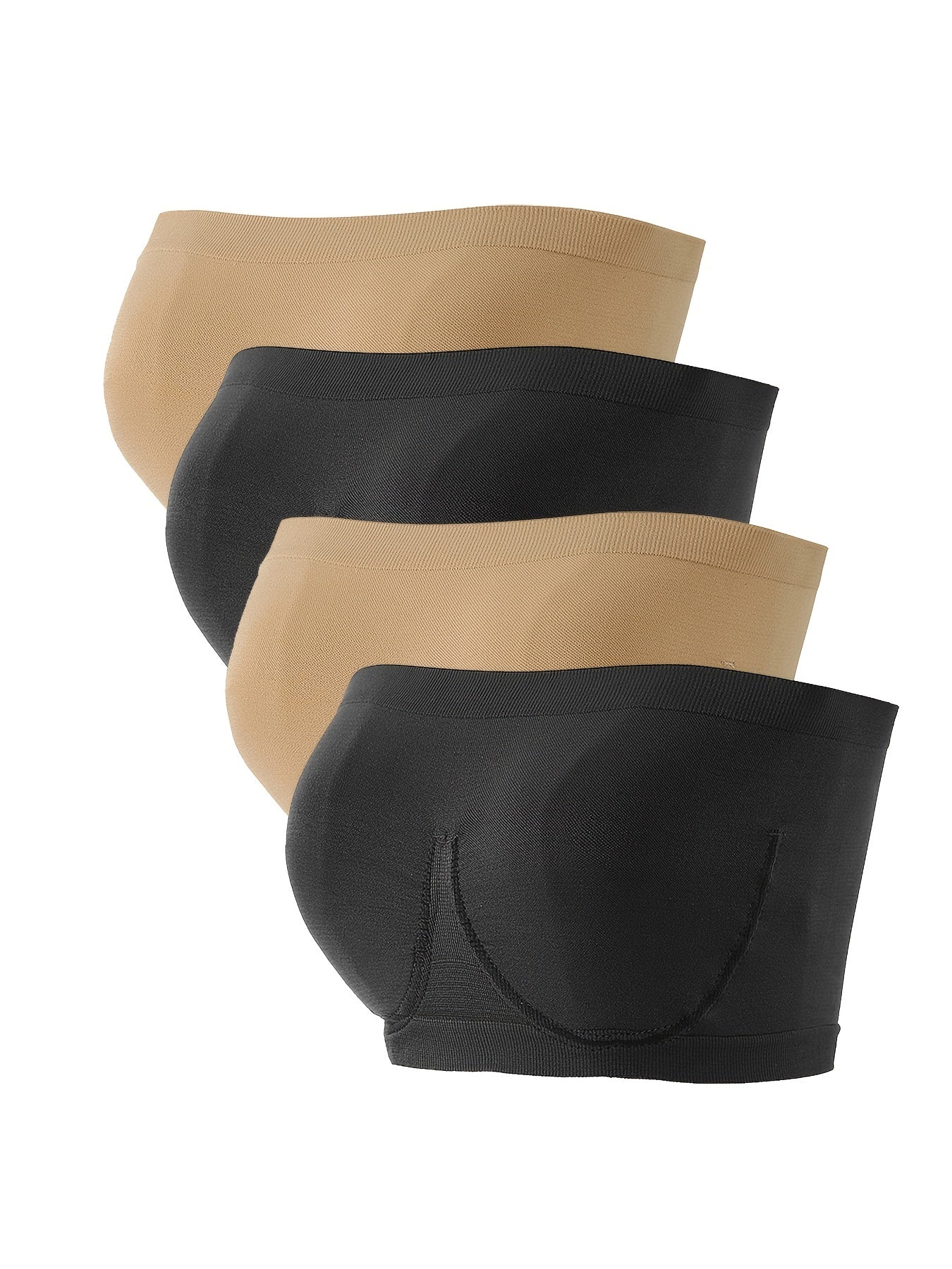 4 Pack Plus Size Basic Tube Bra Set, Women's Plus Solid Strapless High Stretch Wireless Tube Bralette Four Piece Set