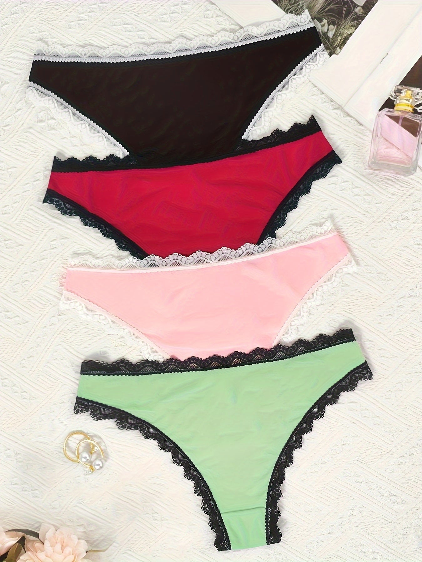 4-Pack Women's Lace Bow Briefs: Heart Design Low Waist Underwear
