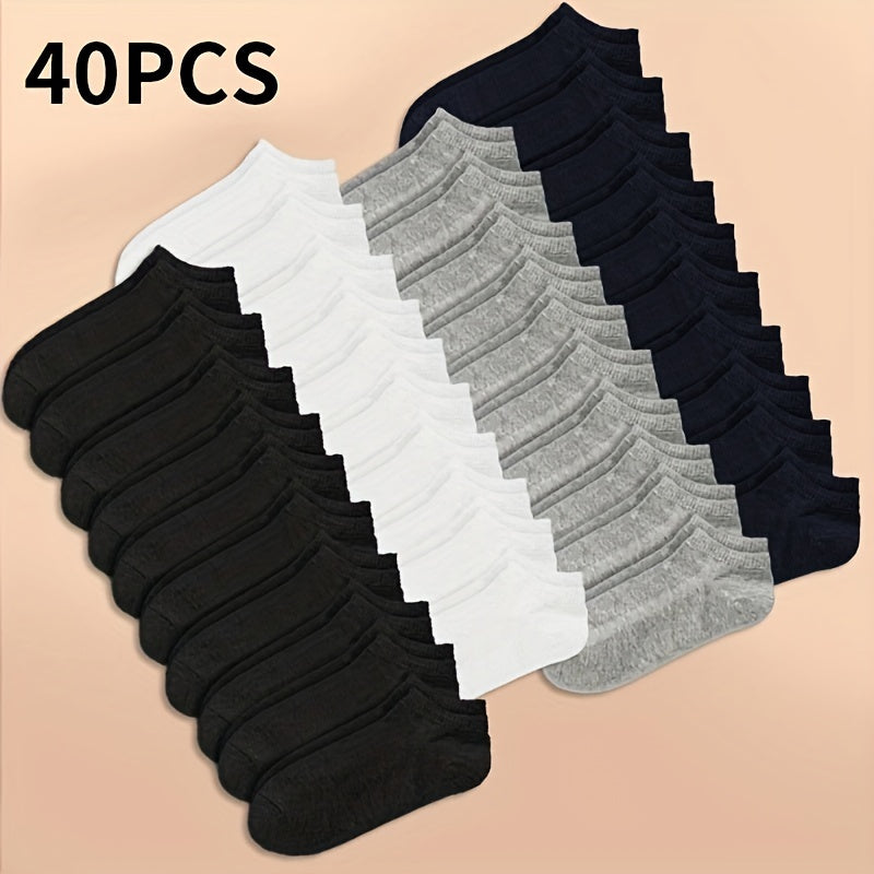 Unisex Solid Socks - 10/20/40 Pairs, Soft, Lightweight Low Cut Ankle Socks for Women