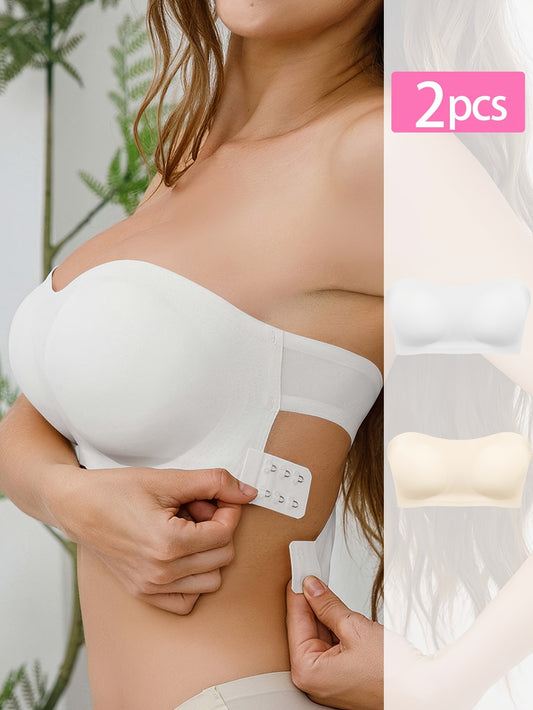 2pcs Strapless Bandeau Bras | Seamless, Wireless, Cross-Back Design