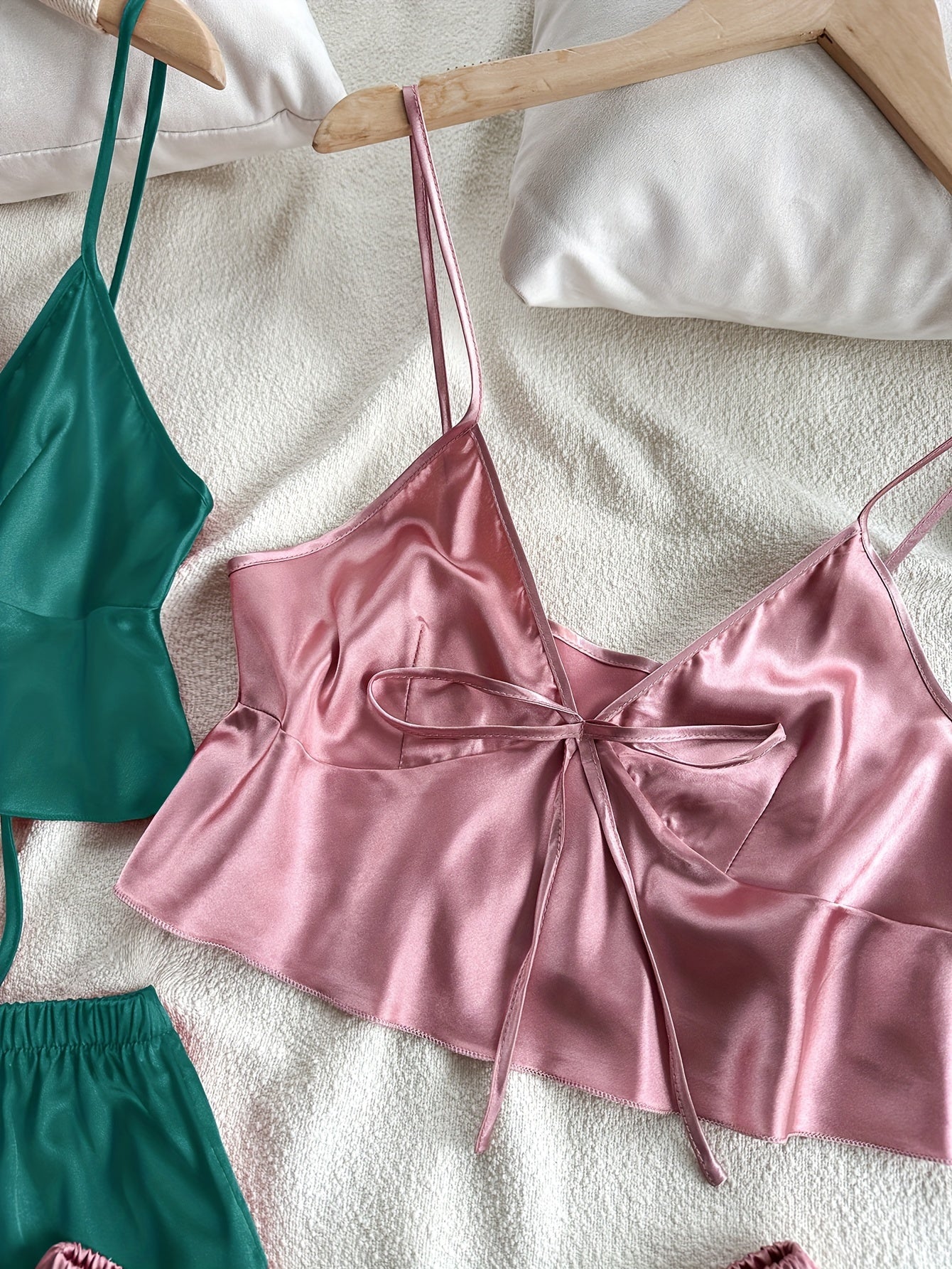 Stylish V-Neck Lace-Up Crop Top & Shorts Pajama Set - 4 Pcs Sleepwear for Women, Soft Polyester, Solid Color