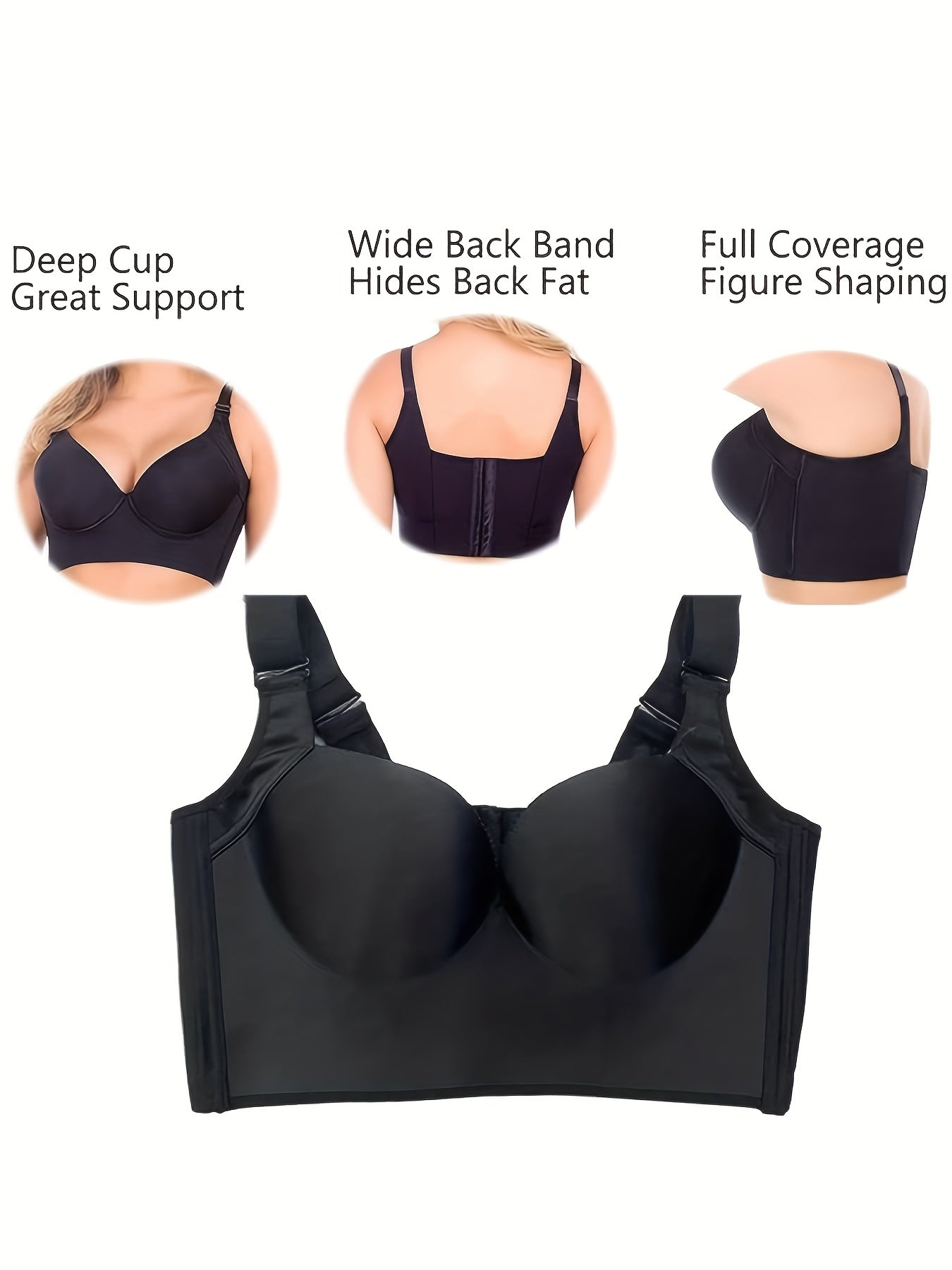 Nahtloser Push-Up-BH mit voller Abdeckung für Damen – bequem, stützend, schwarze Nylon-/Elasthan-Mischung