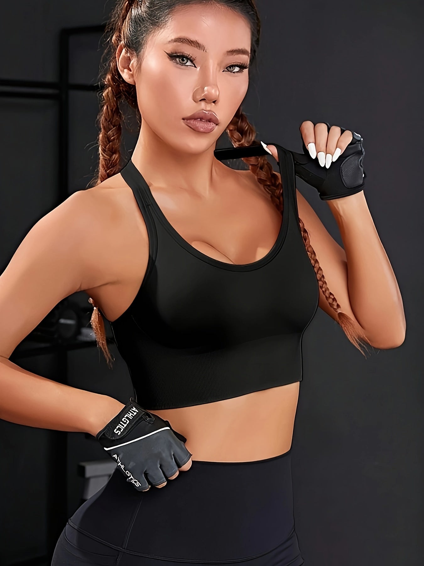 Einfarbiger Beauty Back Sport-BH, stoßfester Lauf-Workout-Yoga-BH mit Polsterung, Activewear für Damen
