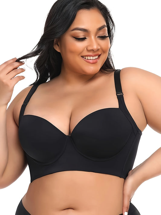 Sujetador push up cómodo, sin aros y de talla grande para mujer - Sólido y liso