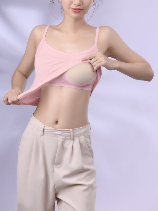 Women's All-match Solid Round Neck Padded Backless Cami Top - Lingerie & Underwear