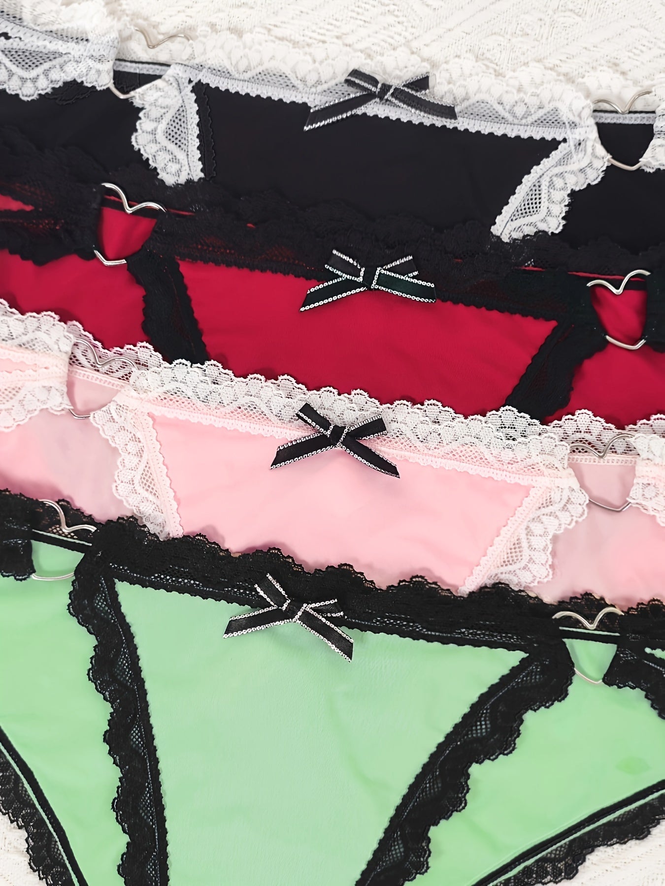 4-Pack Women's Lace Bow Briefs: Heart Design Low Waist Underwear