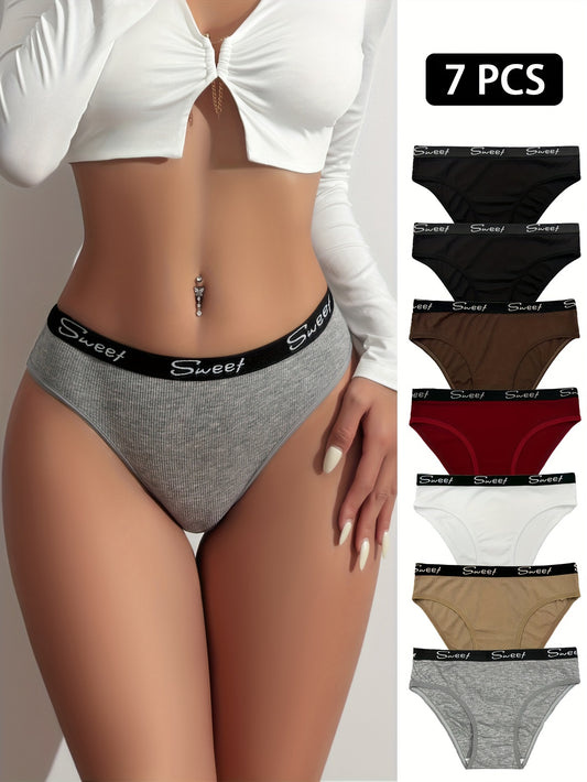 7-teilige Slips mit Buchstabenband, bequeme, atmungsaktive, dehnbare Dessous-Höschen, Dessous und Unterwäsche für Damen 