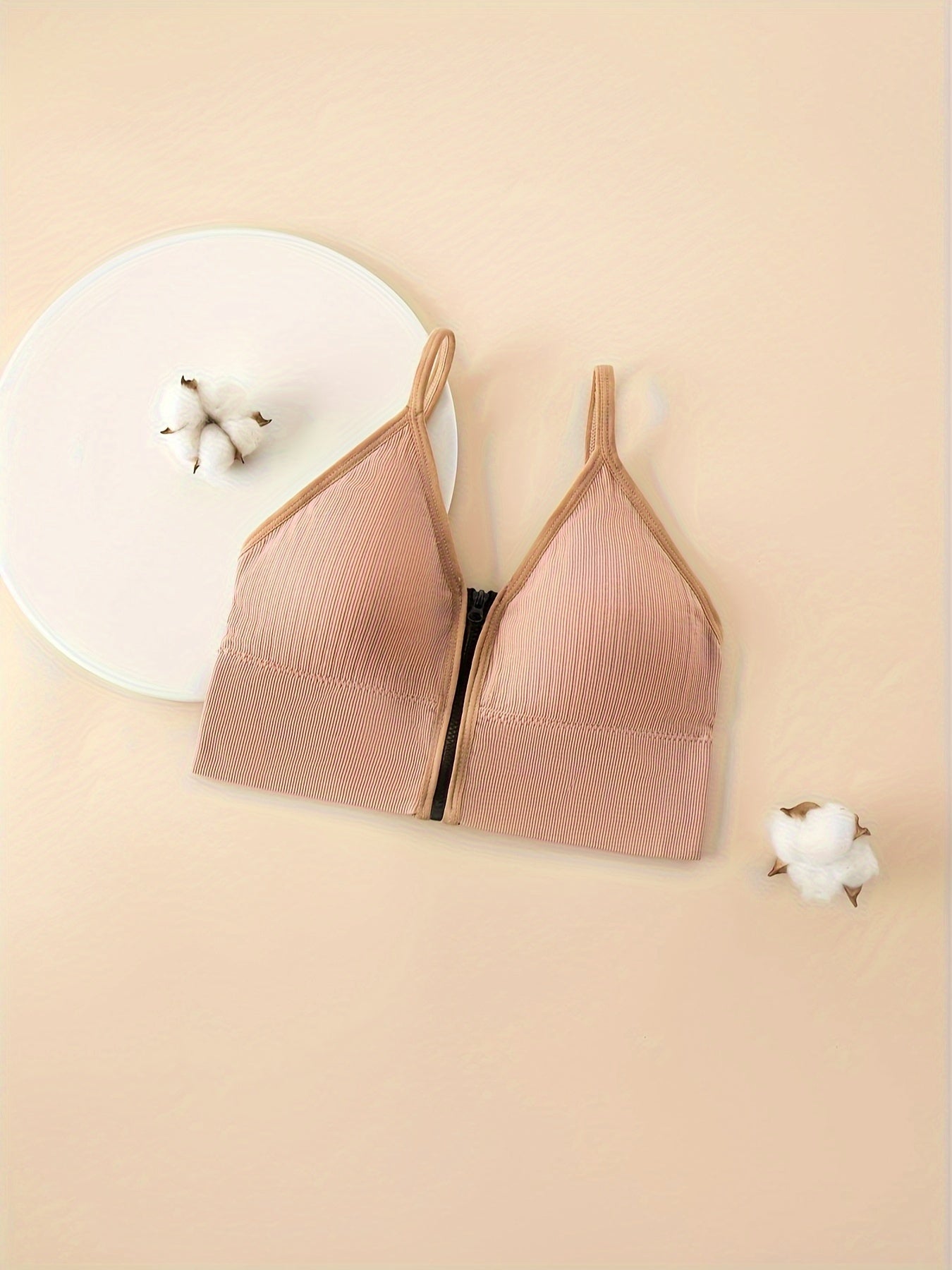 A Girl's Textured Casual Special Front Zipper Design Versatile Bra, Featuring A Stylish V-neck, Easy To Care For, Suitable For Ages 10-16.