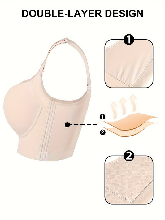 Cubidupi Women's Push Up Sports Bra: Back Smoothing Full Coverage 3/4 Cup Bra