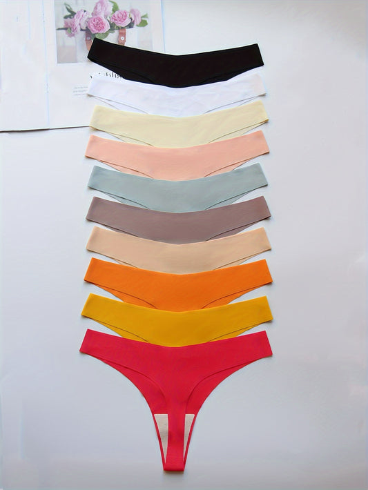 10 Stück nahtlose, feste Tangas für Damen – bequeme, atmungsaktive und dehnbare Dessous-Höschen