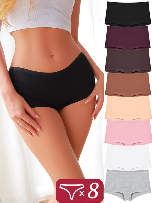 8pcs Women's High Waist Boxer Briefs - Comfortable Panties for Women