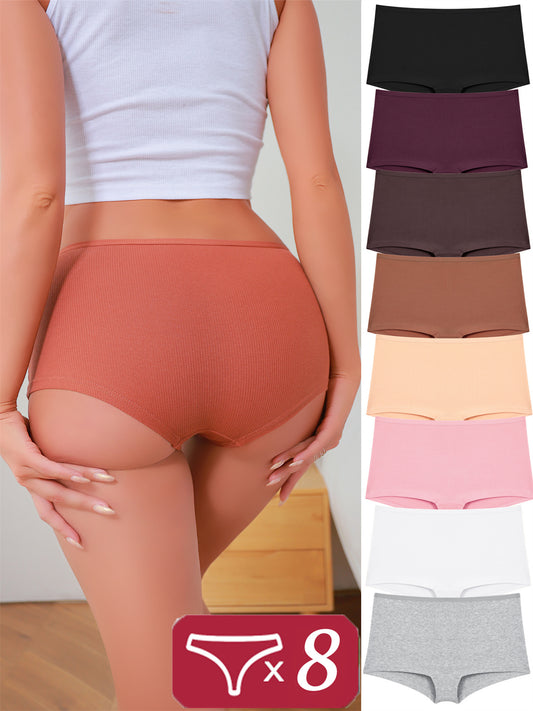 8pcs Women's Comfortable High Waist Boxer Briefs - Ideal Panties for All-Day Comfort