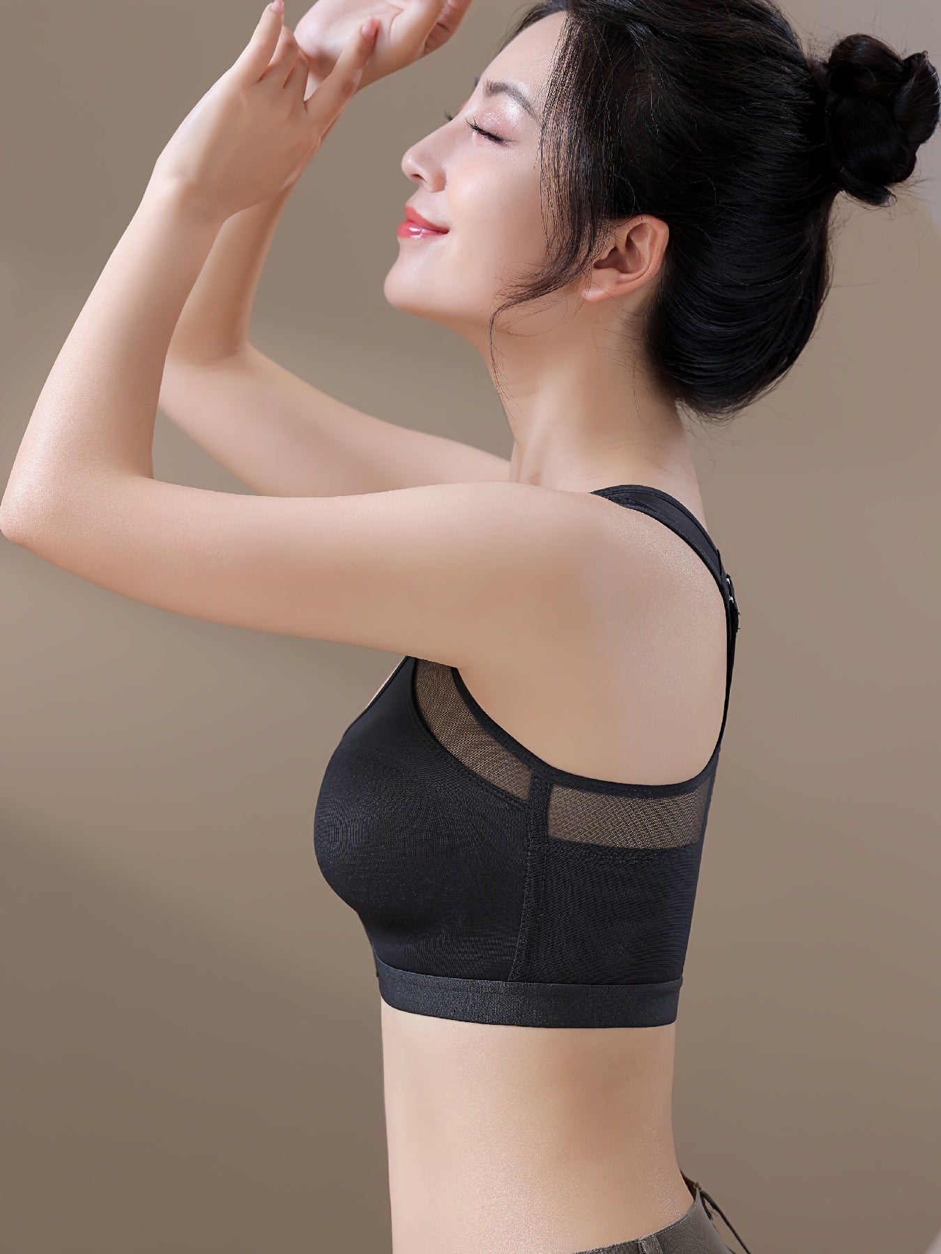 Damen-Sport-BH mit Frontverschluss und Kontrast-Netzstoff für postoperative Anwendungen (Dessous und Unterwäsche)