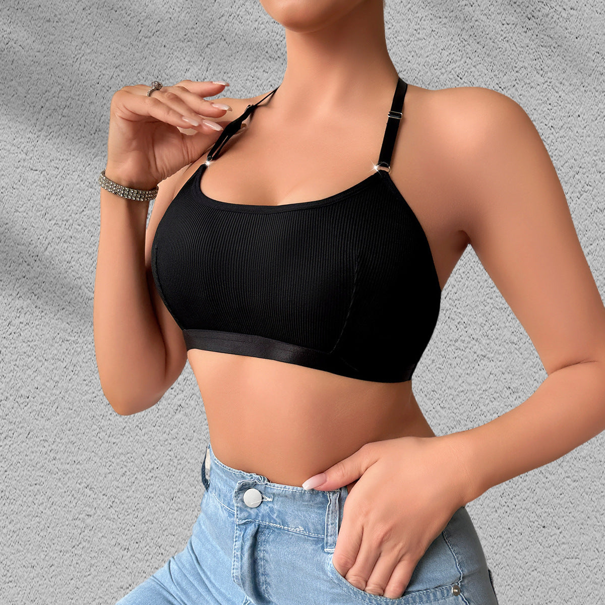 Women's Backless Lace Bra: Adjustable Straps, Push-Up, 3/4 Cup