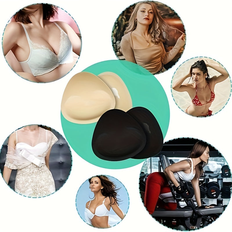 2 almohadillas invisibles de esponja para sujetador - Reutilizables para realzar el pecho, ideal para bikini, incluye cubrepezones - Lencería femenina