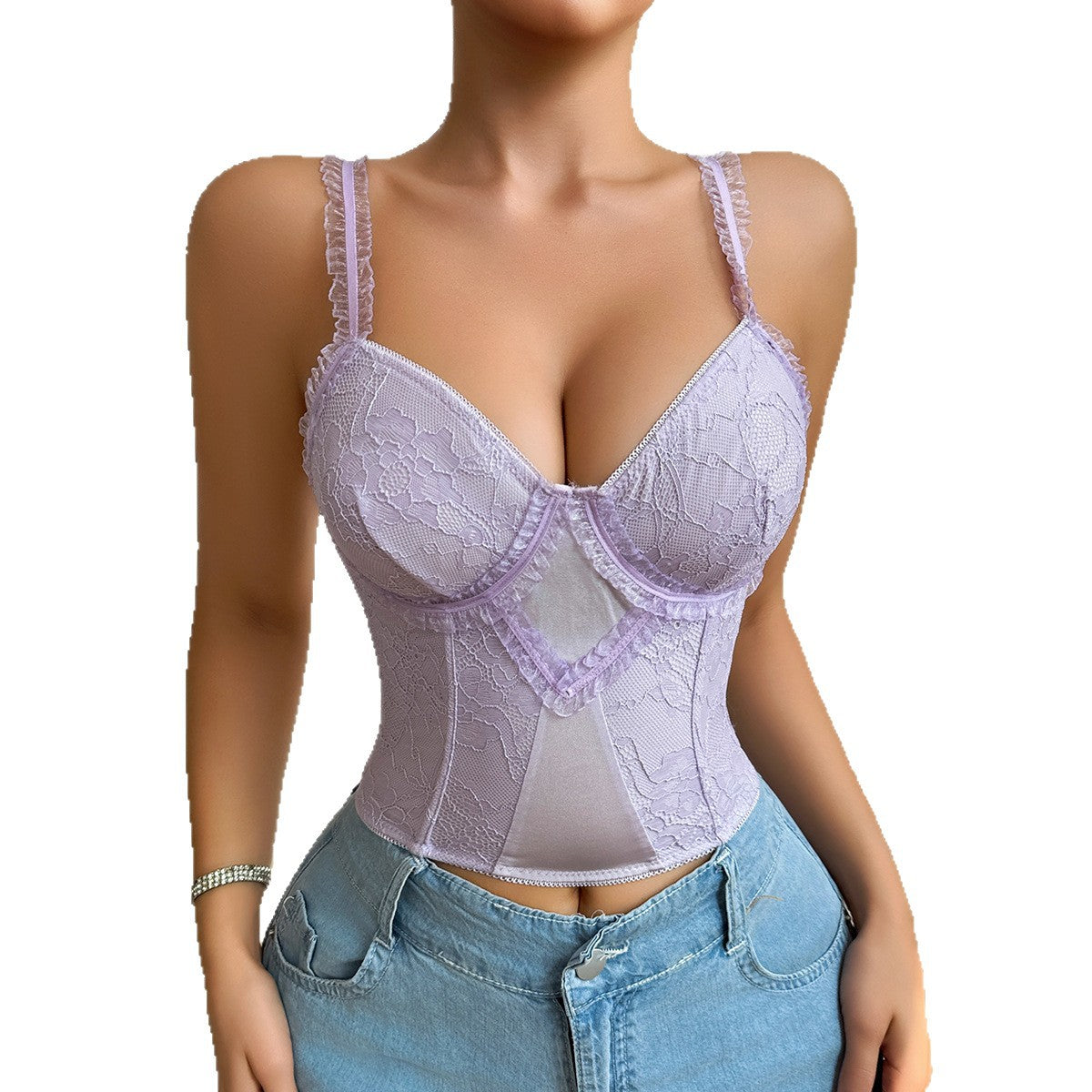 Women's Fishbone Corset Bustier: Push-Up Side Support, 7-Row Hooks