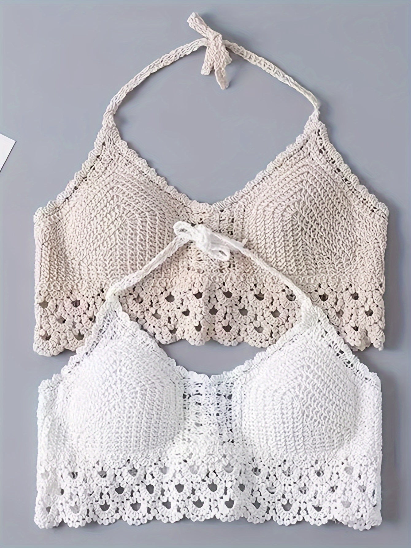 2pc Boho Crochet Halter Top - Backless Beachwear with Paddings for Women