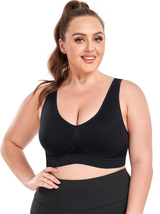 Plus Size Women's Breathable Eyelet Push Up Sports Bra for Running & Yoga Workouts