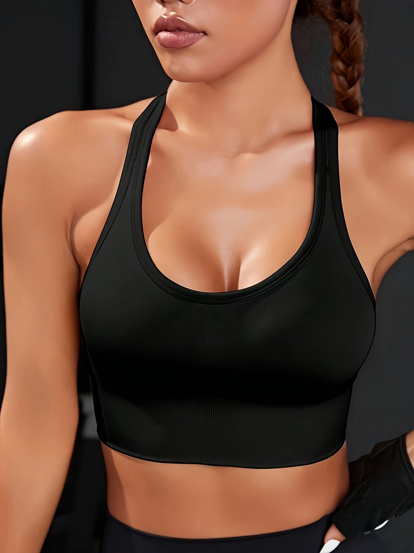 Einfarbiger Beauty Back Sport-BH, stoßfester Lauf-Workout-Yoga-BH mit Polsterung, Activewear für Damen
