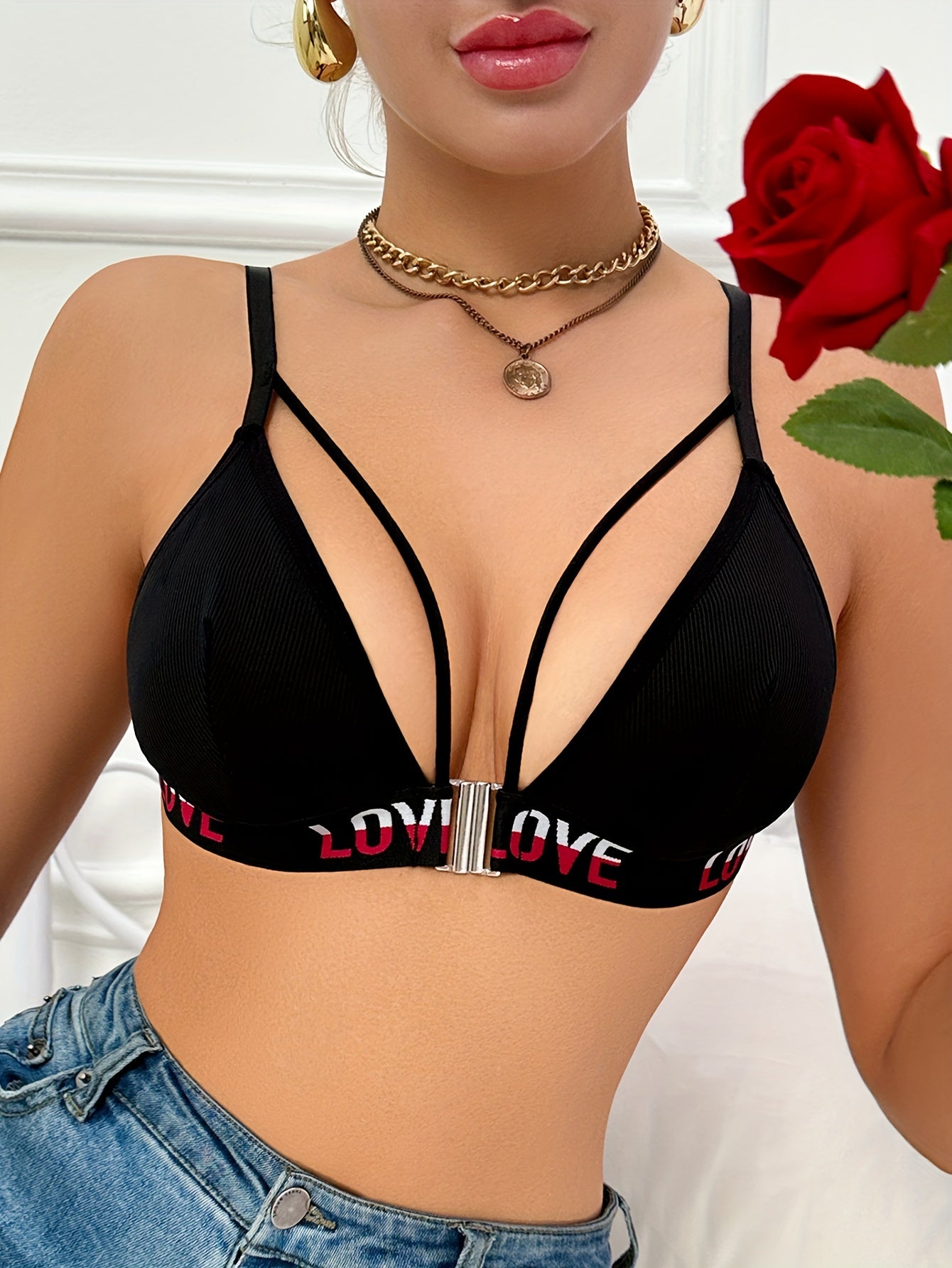Push-Up-BH mit starker Stützkraft für Damen – bügellos, weiches Mischgewebe, eleganter Frontverschluss in Schwarz