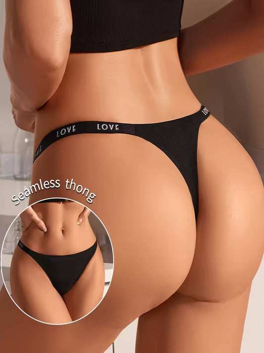 7pcs Women's Thong LOVE Prints Breathable Thongs, Sexy Comfy Stretchy Intimates Panties, Women's Lingerie & Underwear