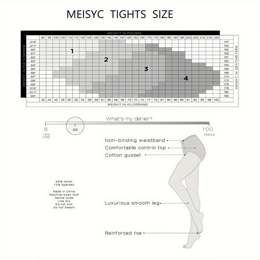 4 Pairs High Waisted Control Top Pantyhose With Reinforced Toe, 15 Denier, Comfortable Non-binding Waistband - Multiple Sizes