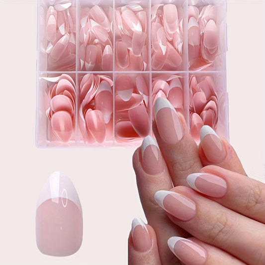 120pcs Fake Nails Set | Nude Pink & White French Manicure