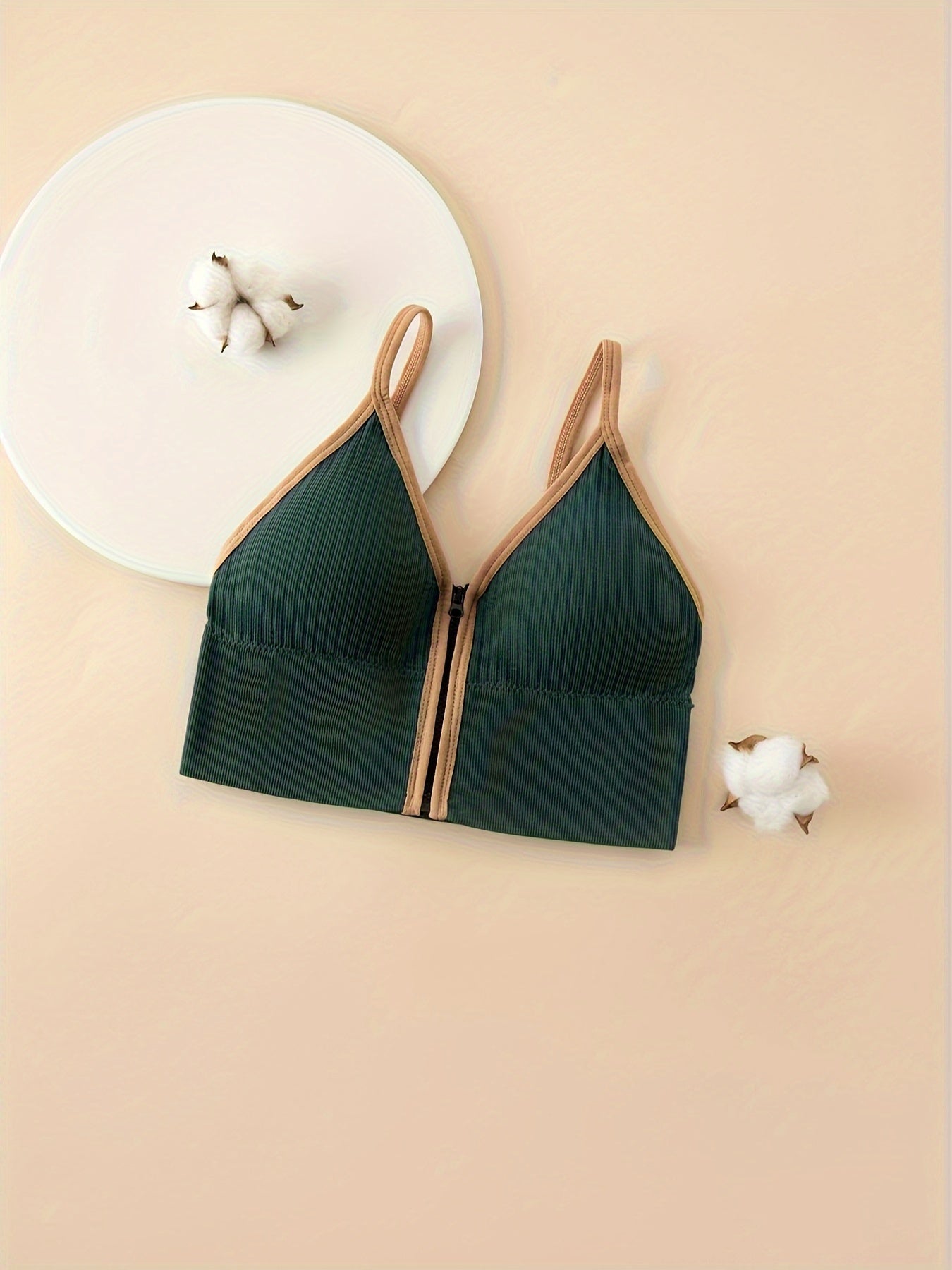 A Girl's Textured Casual Special Front Zipper Design Versatile Bra, Featuring A Stylish V-neck, Easy To Care For, Suitable For Ages 10-16.