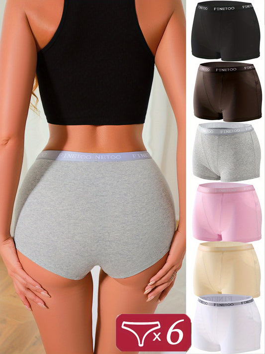 6pcs Soft Comfortable Boxer Briefs - Solid Color Seamless Underwear For Women