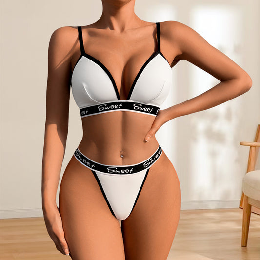 Sport Bra & Thong Set: Cotton Lined, 3/4 Cup, Light Sports Style